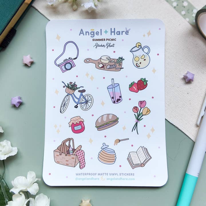 Summer Picnic Waterproof Sticker Sheet for wholesale by Angel + Hare