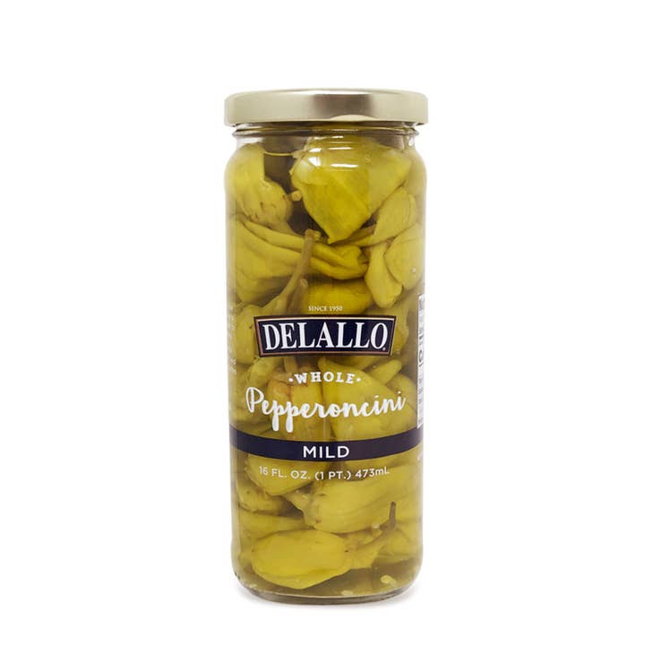 Whole Mild Pepperoncini Peppers (16 oz.) for wholesale by Delallo