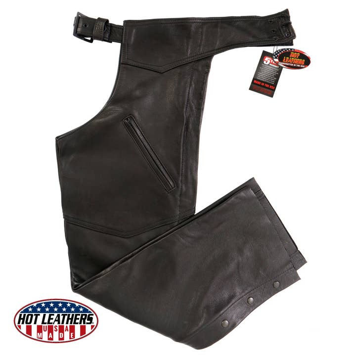 NEGRO Chaparreras de cuero Hot Leathers CHM5001 para hombre, clásicas, negras, fabricadas en EE. UU. de venta al por mayor en Faire