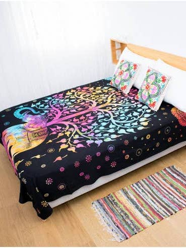 Tapestry or Bedspread with Elephant and Multicolored Tree for wholesale by Kimago's Home
