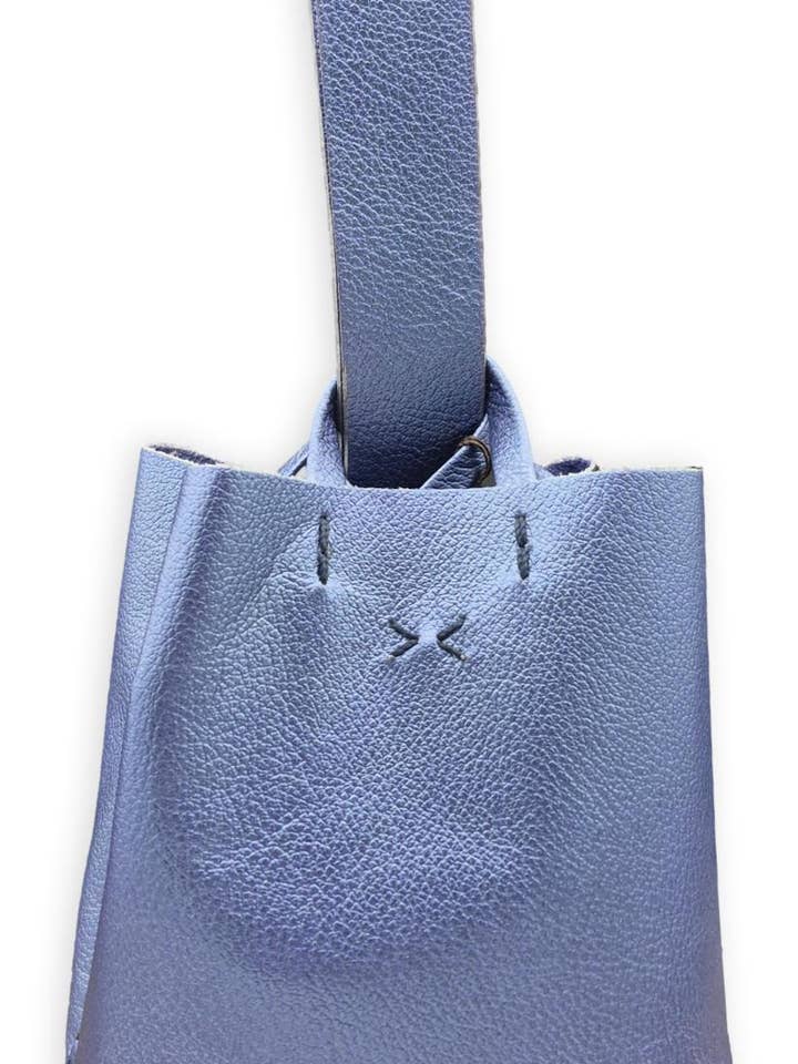 navigli bag | metallic blue upcycled leather for wholesale by VOLTA ATELIER