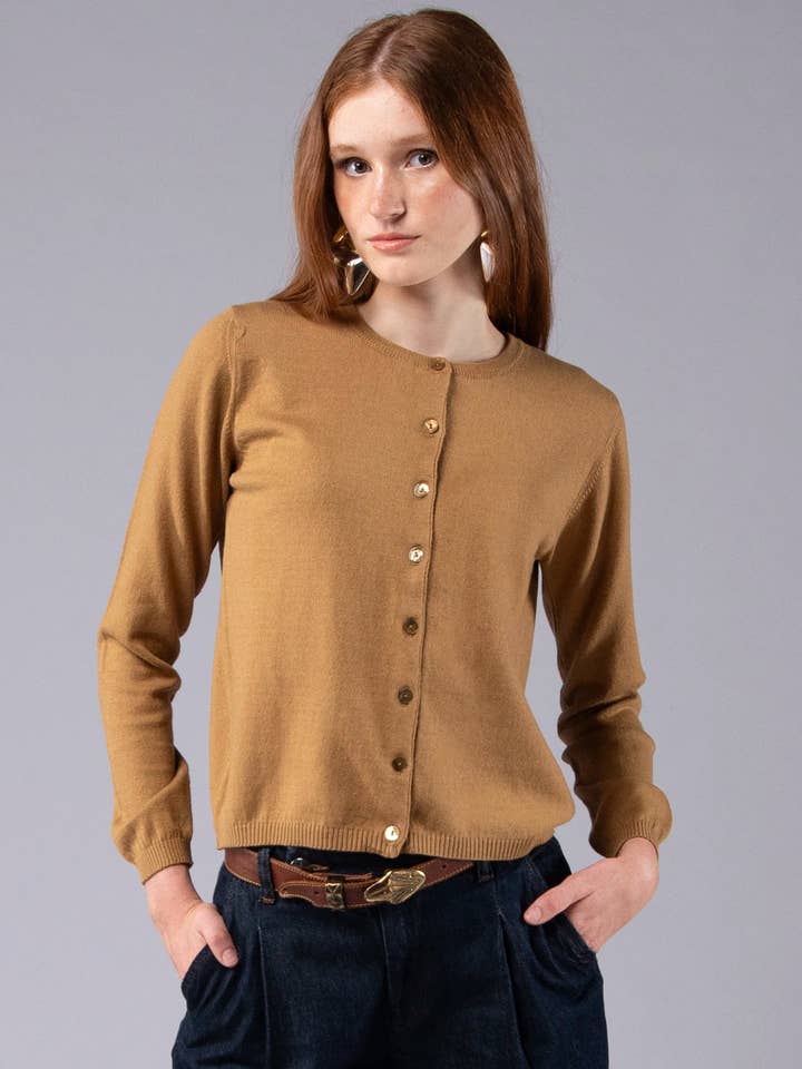 Rundhalsjacke aus Merinowolle und Bio-Baumwolle für den Großhandel von Achega Knitwear