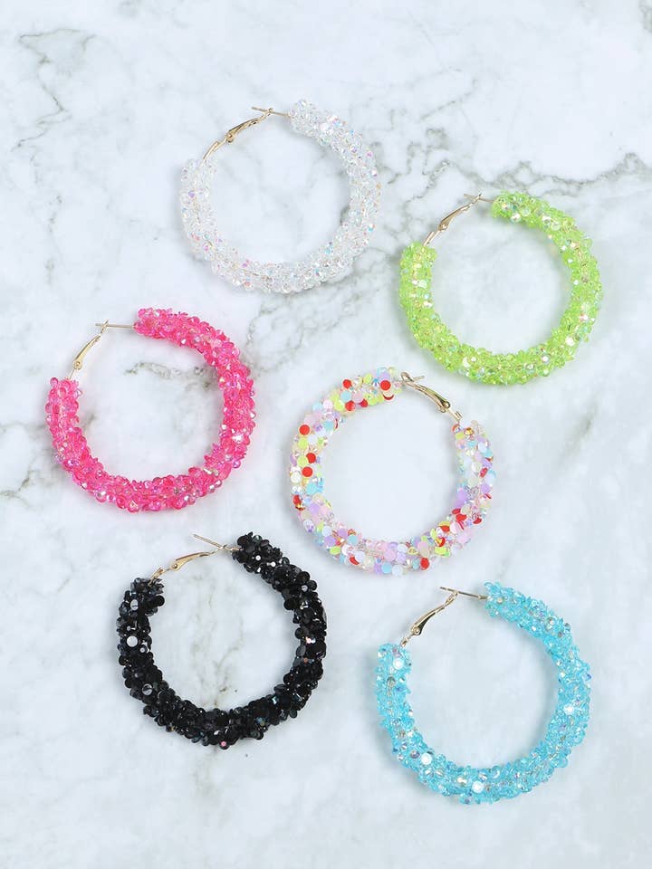 Cluster Rhinestone Glitter Hoop Earrings for wholesale by MYS Wholesale Inc