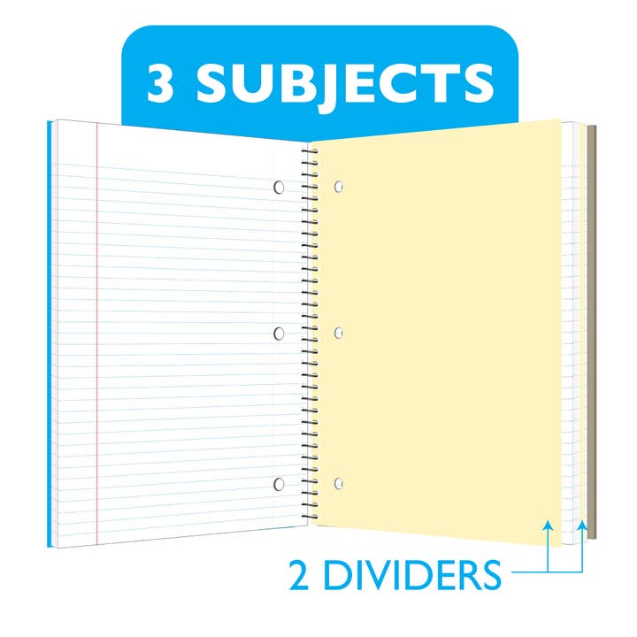BAZIC Products - Wholesale Notebook - Notebook Spiral W/R 3-Subject 120 Ct