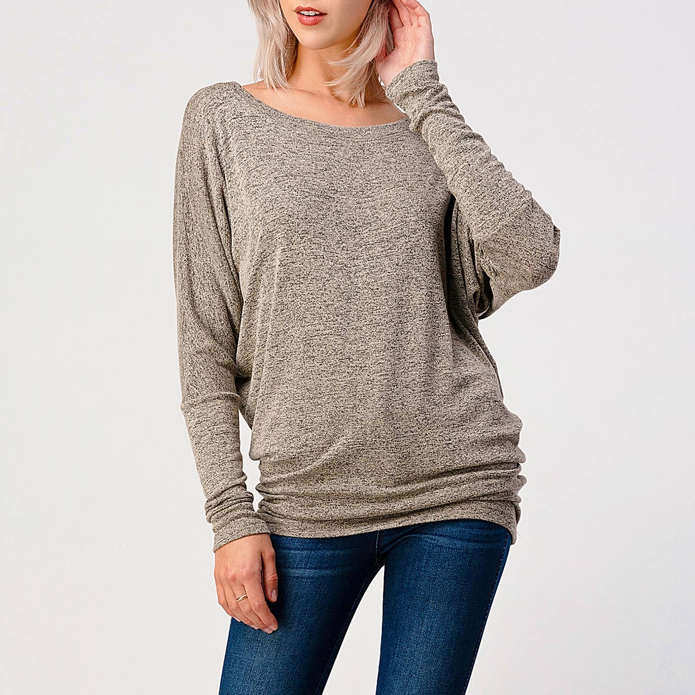 Heimious - Vente Haut en maille – femme - Haut en tricot Hacci à manches longues et col rond à manches Dolman, 270171