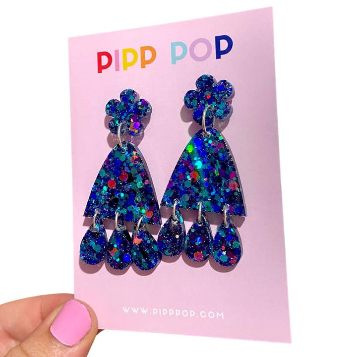 Pipp Pop – wholesale Dangle earrings – Suzie Glitter Dangles - Blue Illusion - 2 styles available6