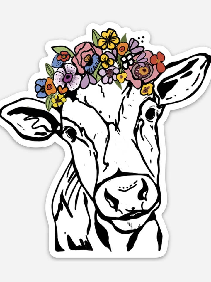 Floral Crown Cow Sticker for wholesale by Artsy Em