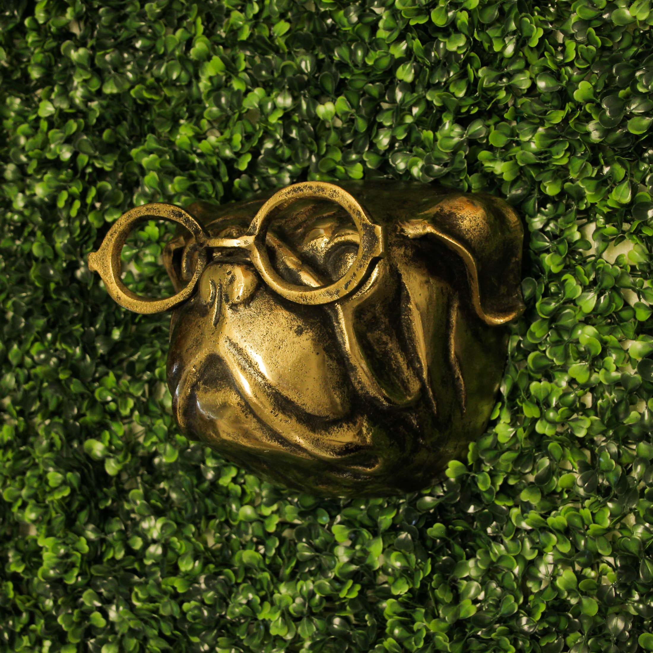 Zeckos - Wholesale Wall Decor - Kids & Baby - Gold Pug Dog Head Wall Hanging with Oval Spectacles 6" High5