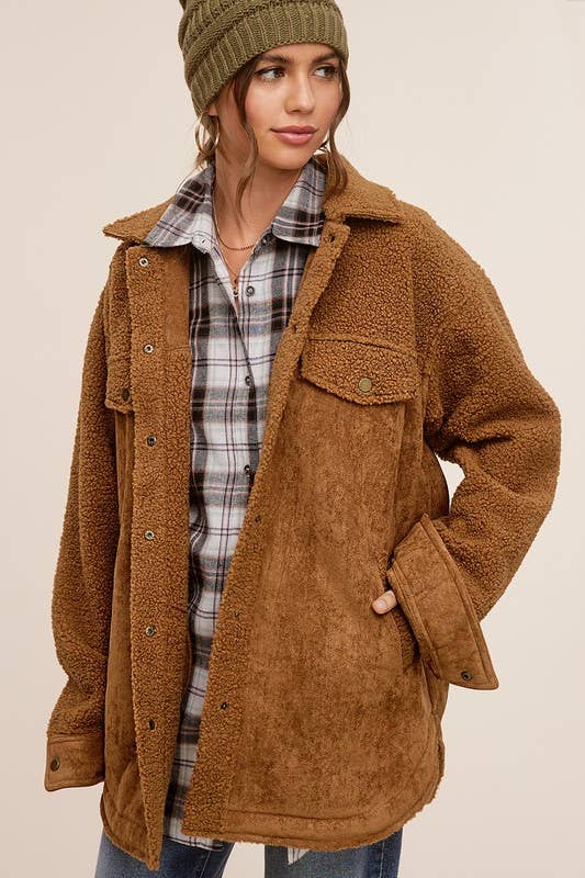 La Miel - Vente Veste – femme - JKT1790 - Veste boutonnée surdimensionnée en faux daim avec poches29