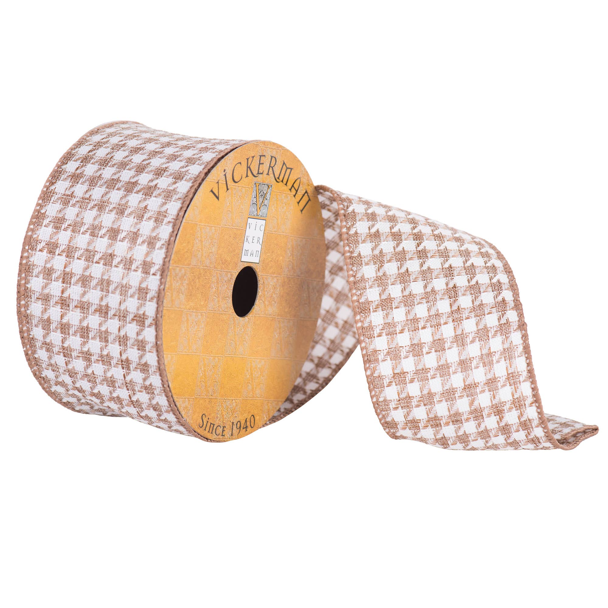 Vickerman 2.5"x10yd Light Brown Houndstooth Wire for wholesale on Faire0