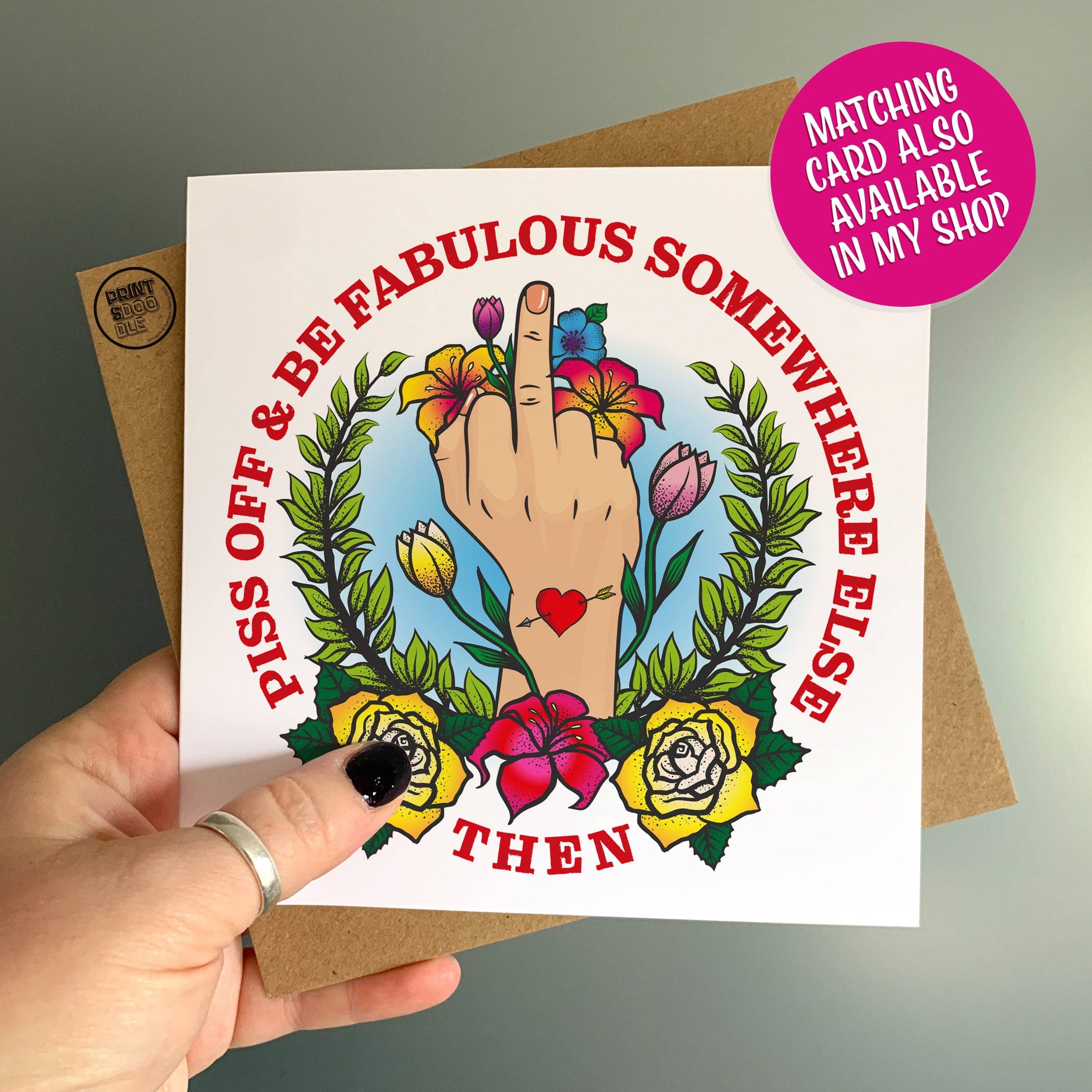 Sweary Card Lady - Wholesale Flat Wrap - Piss Off Tattoo Middle Finger Gift Wrap - Flat Sheet3