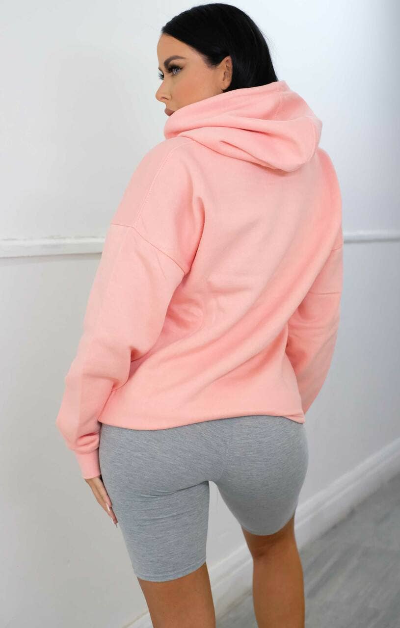 Femme Luxe – wholesale Hoodie – Women's – Pink Oversized Matching Drawstring Rib Cuff & Hem Pocket Hoodie - Melissa4