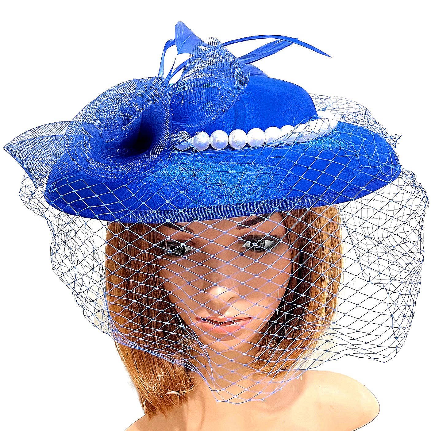Diacly - Wholesale Fascinator Hat - Women's - Front Veil Bold Pearls Satin Fascinator Hat5