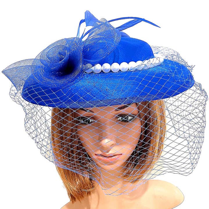 Diacly - Wholesale Fascinator Hat - Women's - Front Veil Bold Pearls Satin Fascinator Hat5