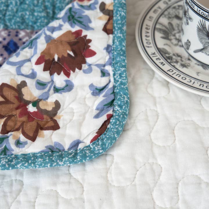 Tache Home Fashion - Wholesale Throw Blanket - Tache Cotton Patchwork Old World Garden Pastel Blue Yellow Red Hummingbirds Quilted Throw Blanket (JHW-936)8