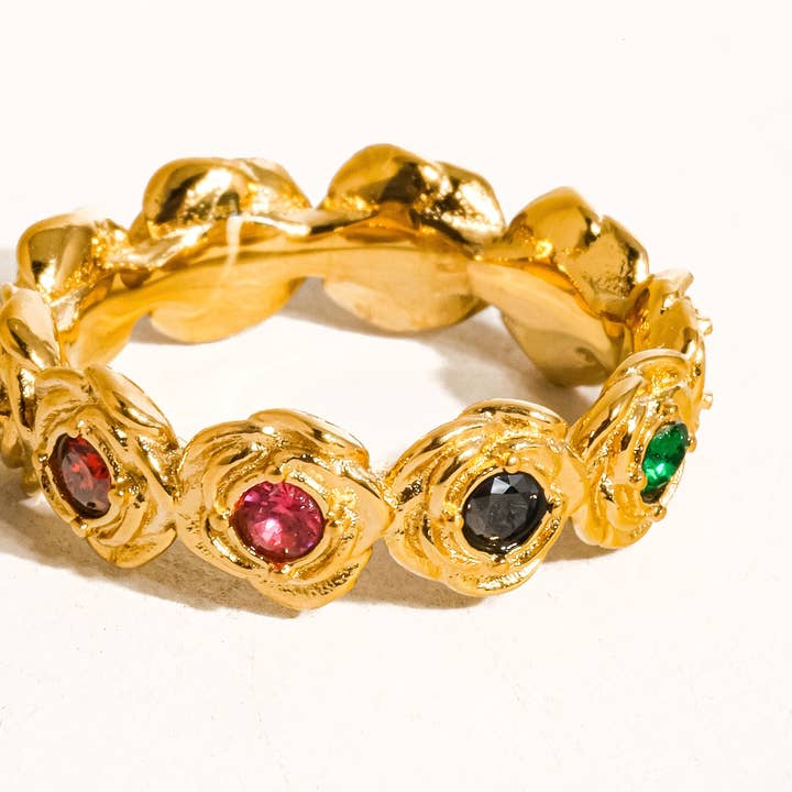 Frances 18K Gold Non-Tarnish Multi Stone Vintage Ring for wholesale on Faire1