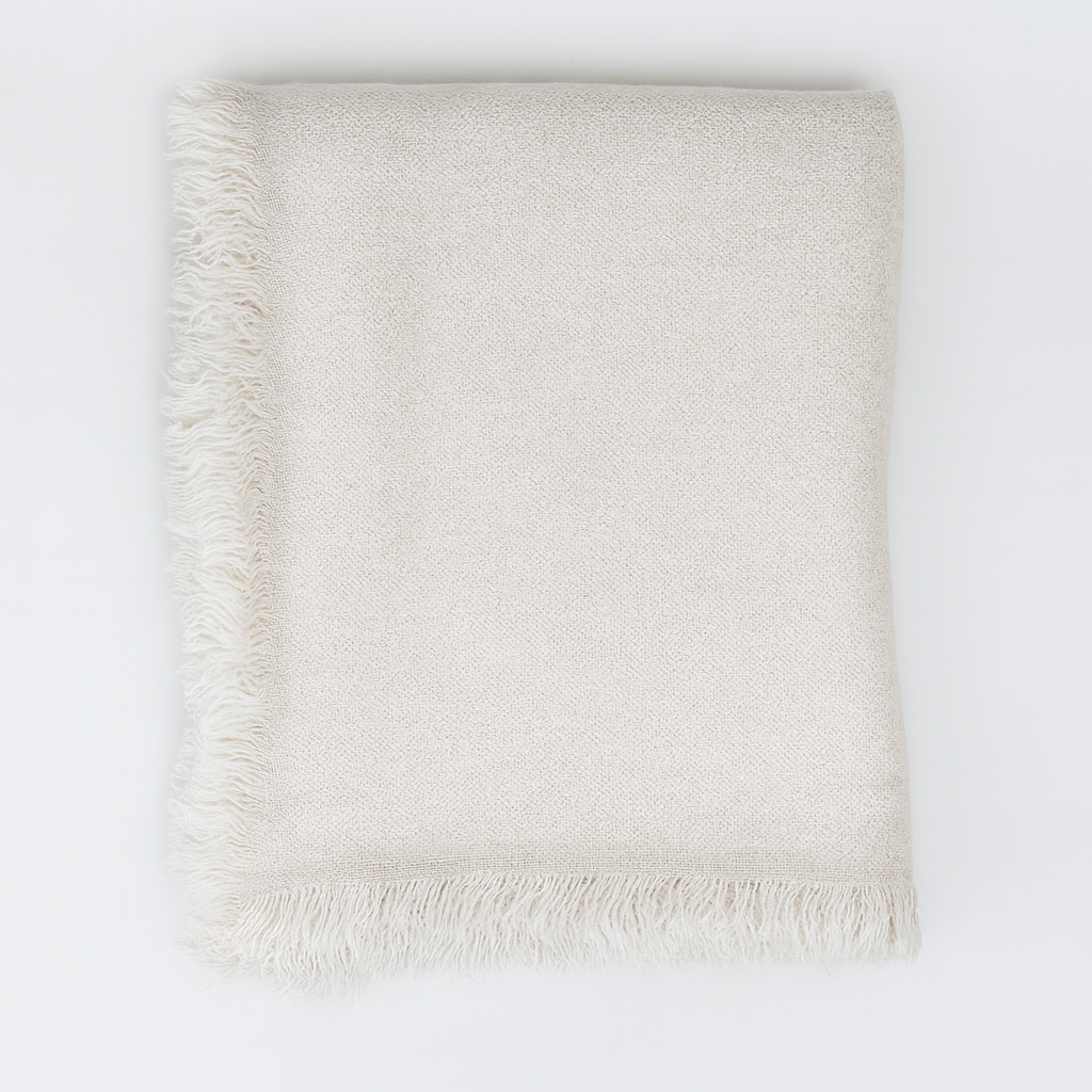Fennco Styles - Wholesale Scarf - Women's - White Solid Cashmere Blend Woven Blanket Scarf   1