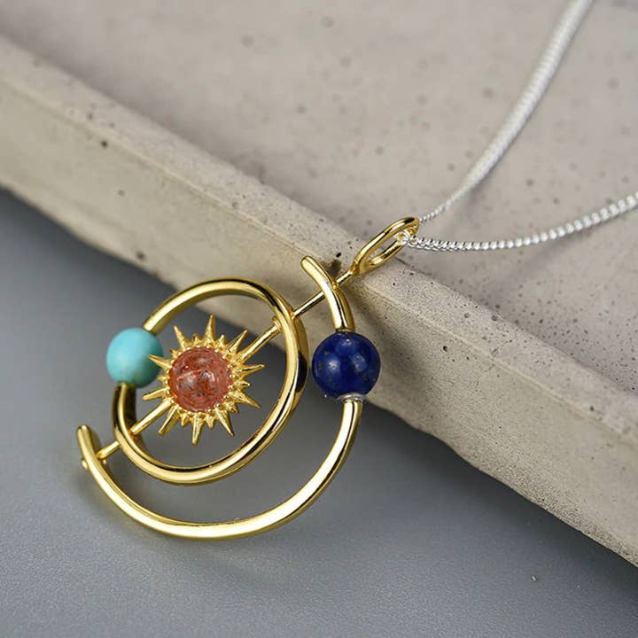 Perimade & Co. LLC – wholesale Pendant/charm necklace – Solar System Sun Star Planet Necklace in 925 Sterling Silver