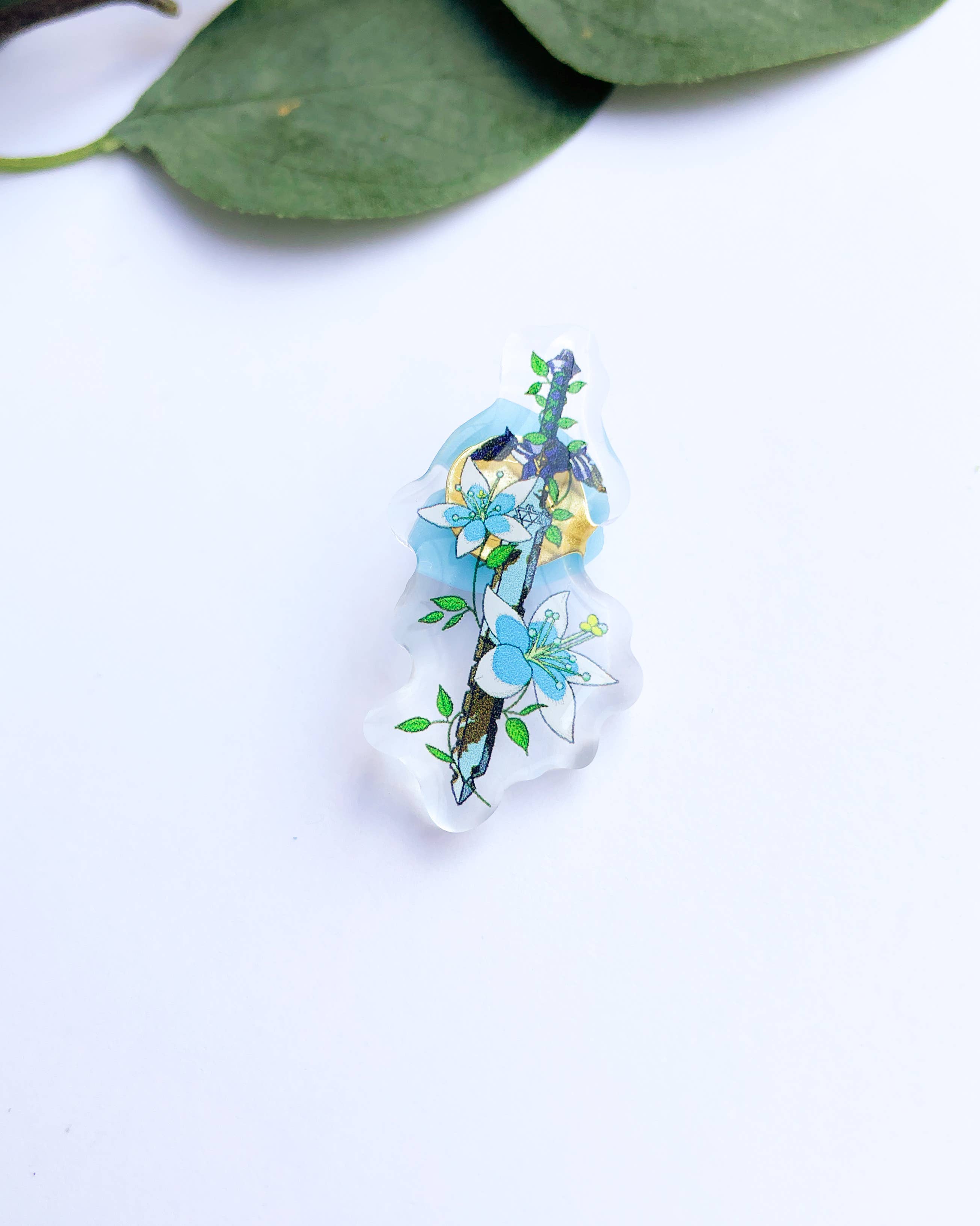 Sarah May Arts - Wholesale Lapel Pin/Button - Master Sword Acrylic Pin | Legend of Zelda Floral Pin1