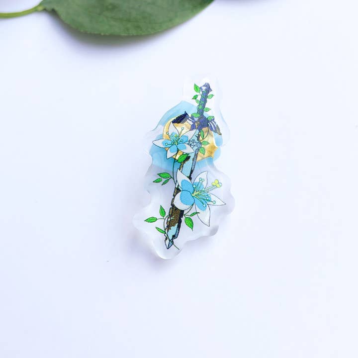 Sarah May Arts - Wholesale Lapel Pin/Button - Master Sword Acrylic Pin | Legend of Zelda Floral Pin1