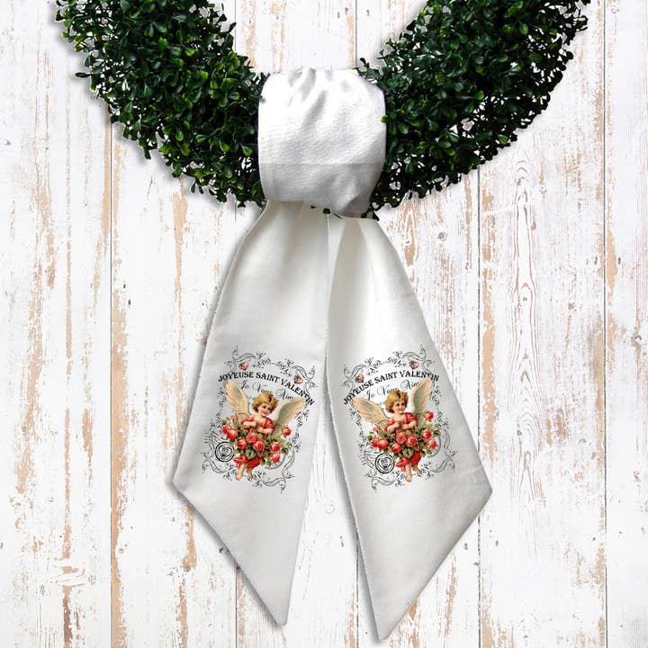 Valentine Cupid Angel Vintage French Wreath Sash for wholesale by Avery Lane Gifts