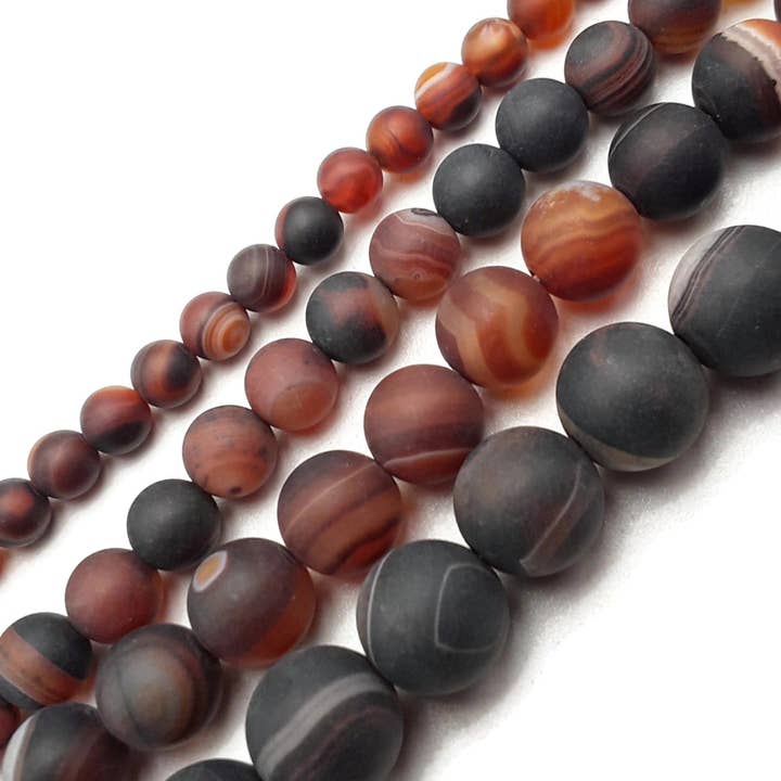 Brown Striped Agate Matte Round Beads 4mm 6mm 8mm 10mm 12mm 15.5" Strand for wholesale by CRCBEADS