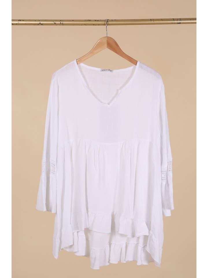 la maison des fibres naturelles - Wholesale Tunic - Women's - Ruffled cotton linen tunic 1003 10% linen 90% cotton