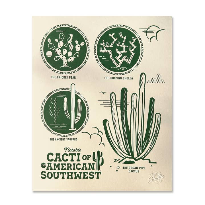 Notable Cacti of the American Southwest Print for wholesale by Bryan Spear Studio