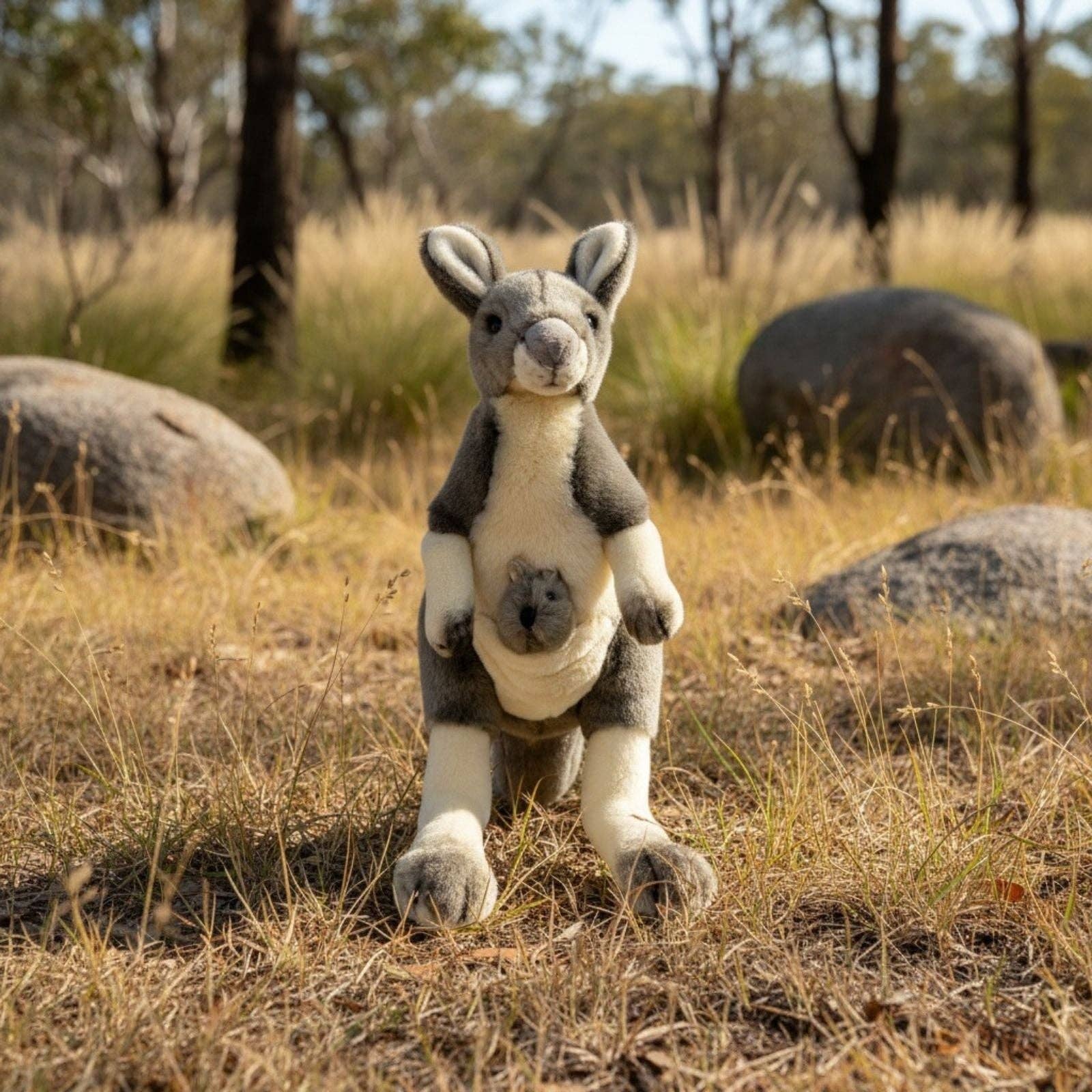 Bocchetta Plush Toys – Peluche - Crianças e bebés por atacado – Tracy - Canguru com cria - 28cm, cinzento1