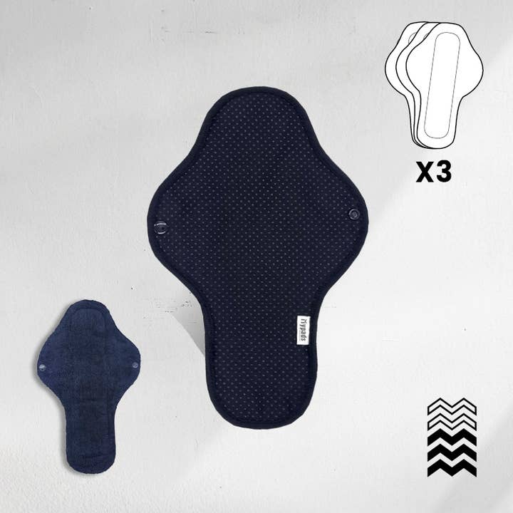 EcologiQ - Vente Protections menstruelles/serviettes hygiéniques - 3 serviettes hygiéniques lavables en coton terry BIO Gamme M