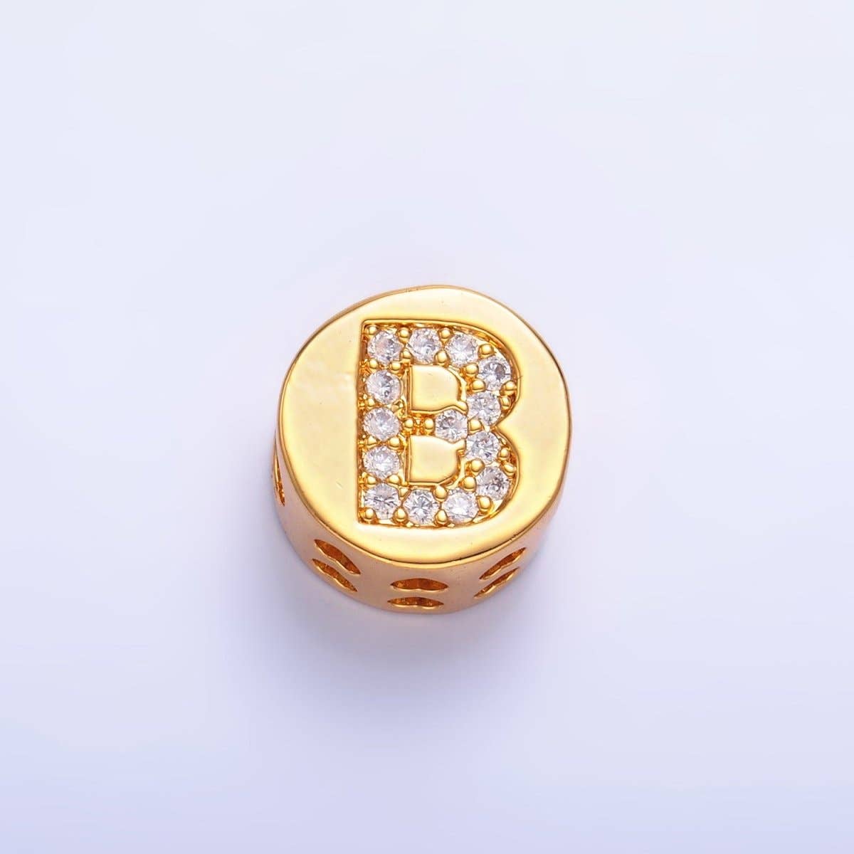Aim Eternal - Wholesale Beads - 24K Gold Filled Alphabet Letter Micro Paved CZ Round Bead | A1526 - A15381