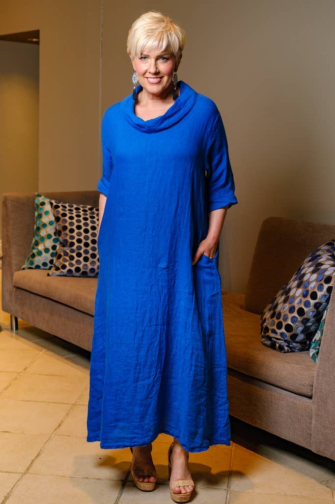 TINA Stephens Italy/Tees By Tina – wholesale Dress – Women's – Mara Cowl Neck Linen Maxi Dress (DQ103)3