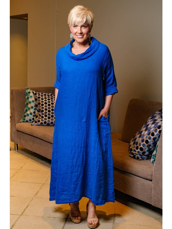 TINA Stephens Italy/Tees By Tina – wholesale Dress – Women's – Mara Cowl Neck Linen Maxi Dress (DQ103)3