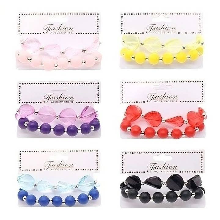 Diacly - Wholesale Beaded Bracelet - 12pk Pastel Color Double Beads Stretch Bracelet1