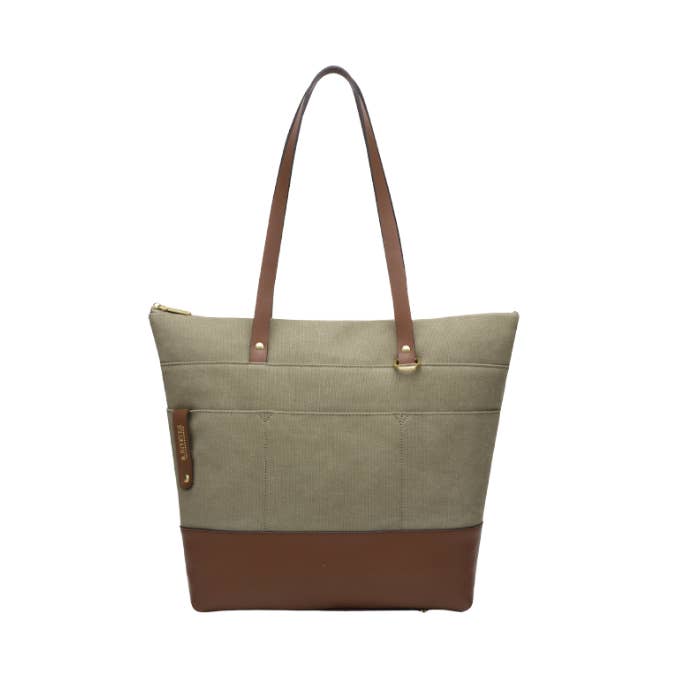 R.Riveter - Wholesale Tote Bag - Women's - Harriet Tote Bag | Fatigue Washed Canvas + Brown Leather