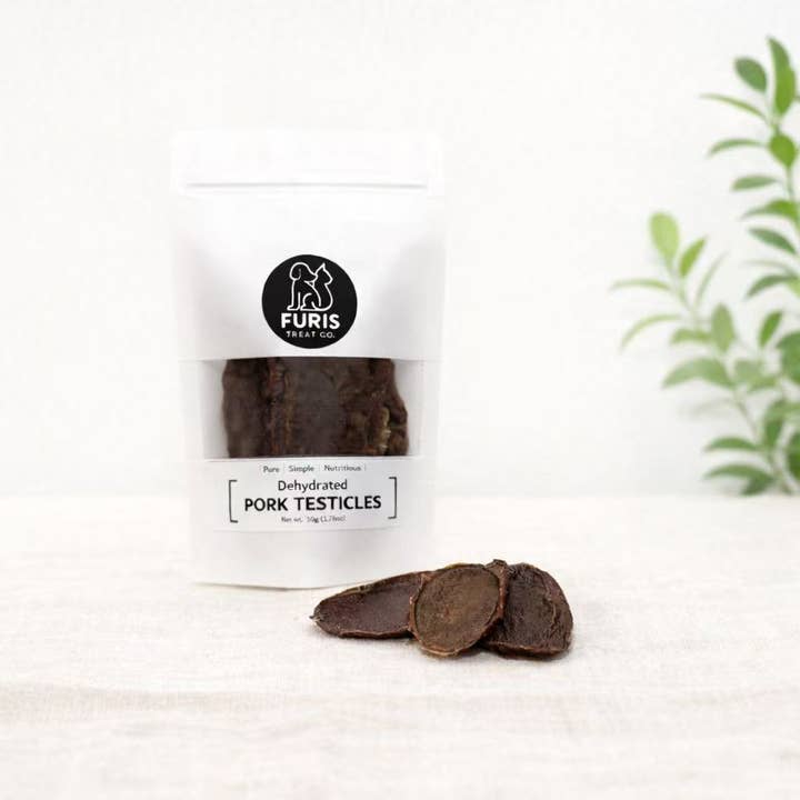 Testicules de porc déshydratés 50g pour la vente par Furis Treat Co.