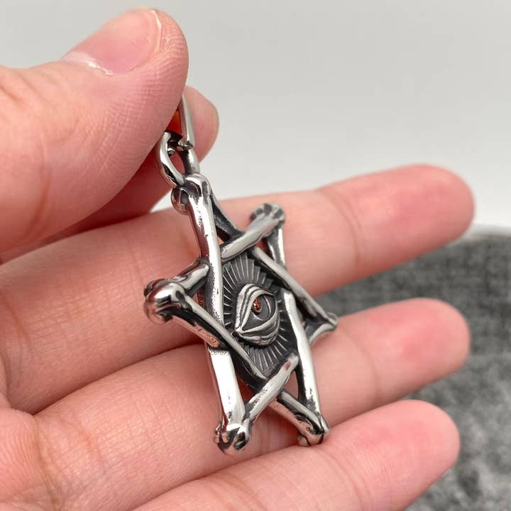 Mio Queena - Venta al por mayor Material para manualidades - Colgante con forma de hexagrama de acero inoxidable Evil Eye, MJ/MNP1