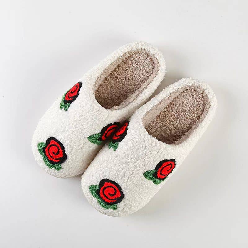Red Rose Comfy Plush Furry House Slippers for wholesale on Faire0