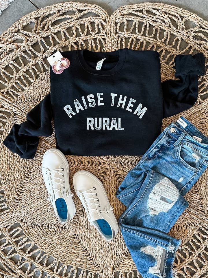 Raise Them Rural Crewneck Sweatshirt - Black for wholesale by Emerlie Love