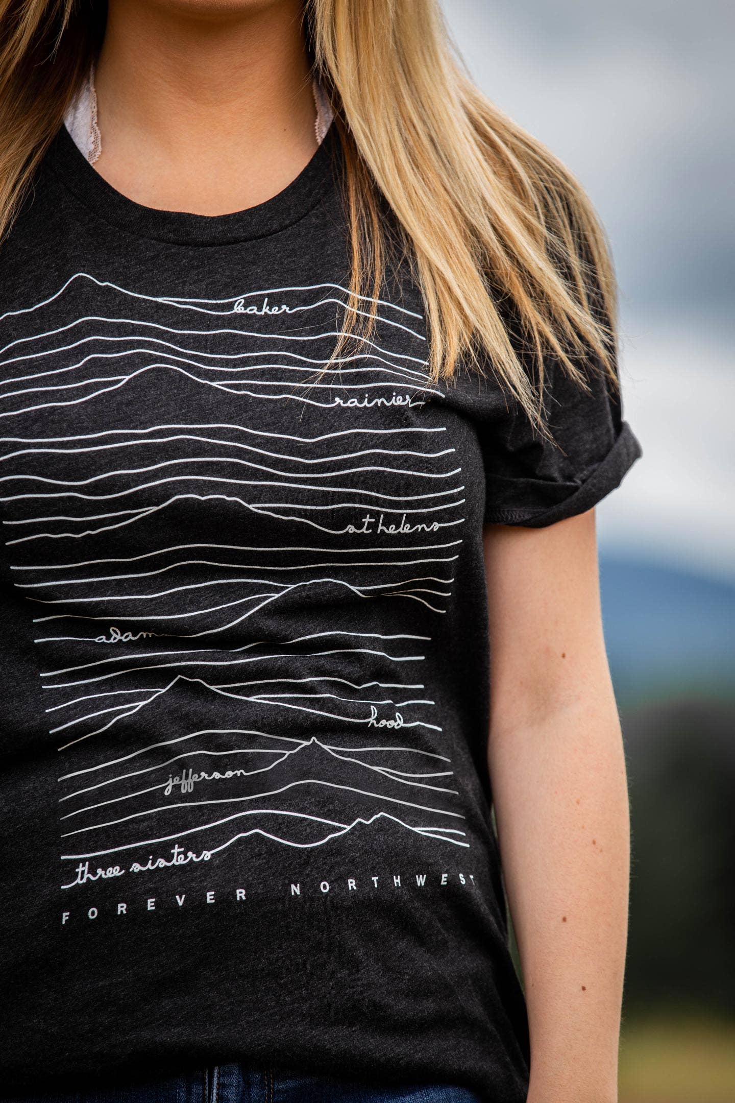 Forever Northwest - Wholesale Screen Printed T-Shirt - Women's - Cascade Mountain Range T-shirt - Charcoal1