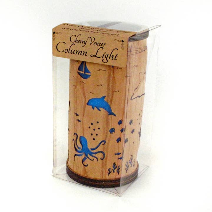 Made and Assembled - Wholesale Accent/Desk Lamp - Cherry Veneer Column Light - Ocean