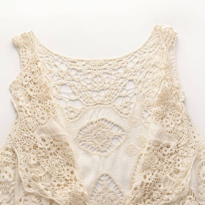 Rosa Clothing - Wholesale Cardigan - Women's - Sleeveless Hollow Jacquard Lace Cardigan