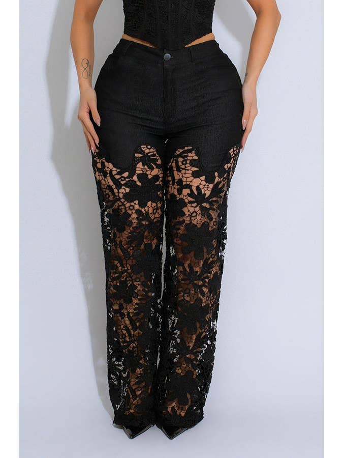 Chicto - Wholesale Pants - Women's - Fashion High Waist Lace Pants
