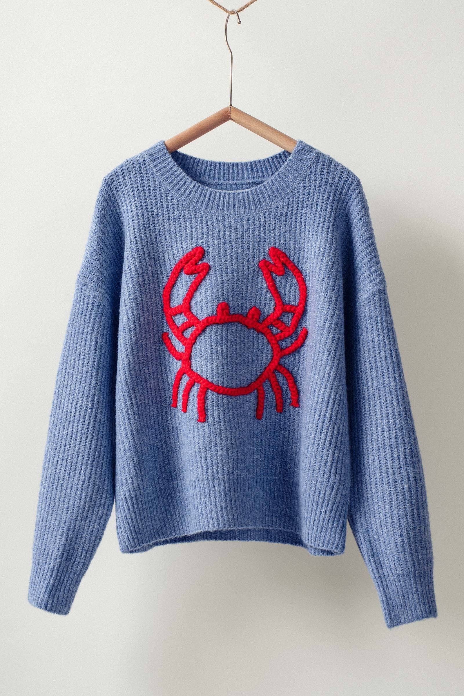 Urban Daizy - Wholesale Knit Sweater - Women's - Chunky Crab Embroidered Knit Sweater0
