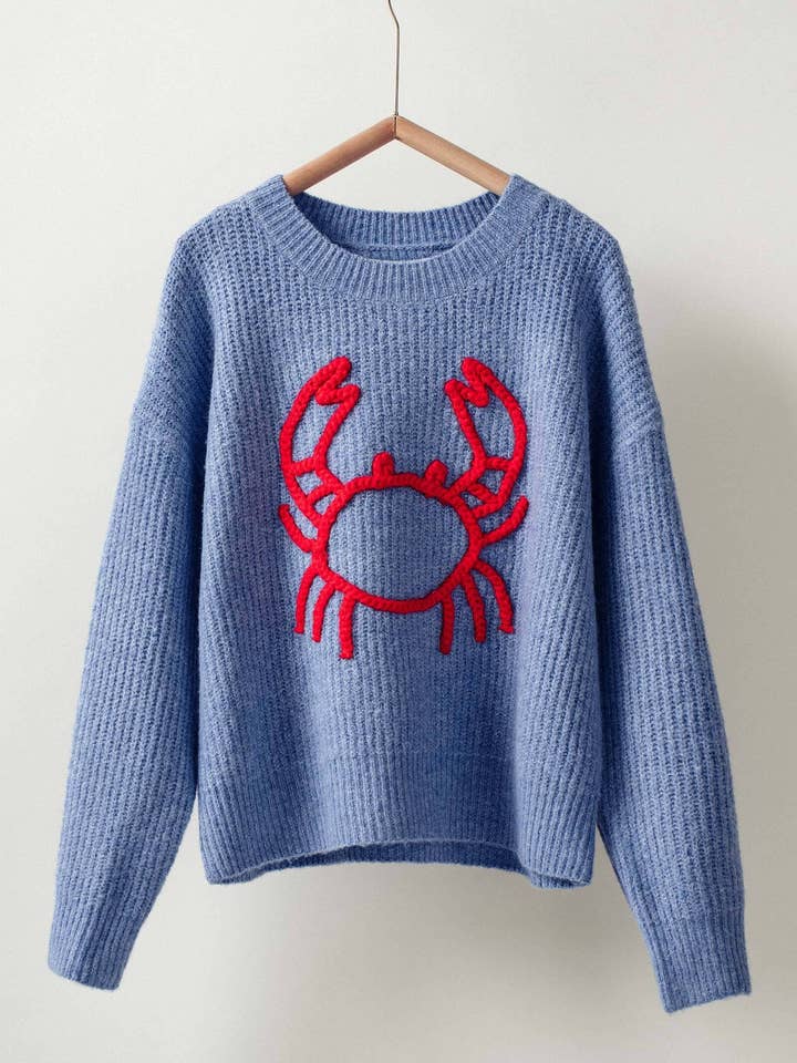 Urban Daizy - Wholesale Knit Sweater - Women's - Chunky Crab Embroidered Knit Sweater