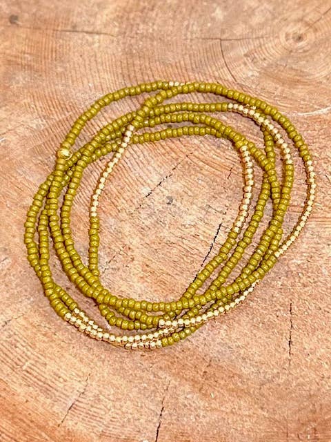 Burnt Yellow & Gold or Silver Striped Seed Bead Boho Wrap Bracelet for wholesale by Lady Bird Market