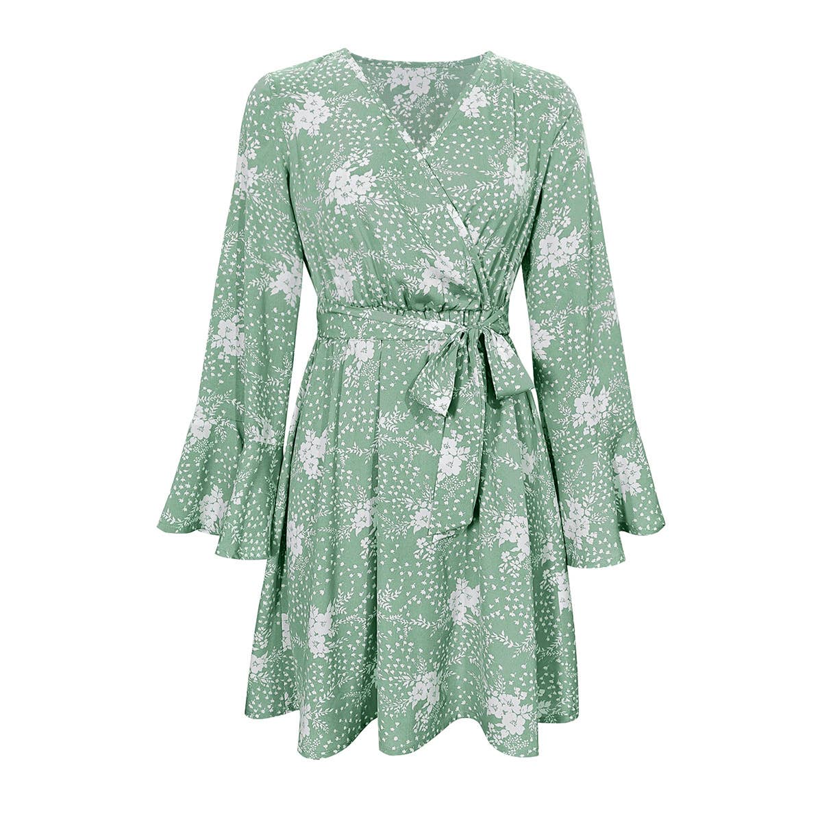 Lily Clothing - Wholesale Dress - Women's - Flared sleeve V-neck printed long-sleeved dress7