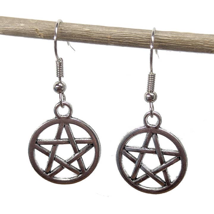Antique Silver Hoop Weaving Pentagram Earrings for wholesale by Stylish Jewelry Supply
