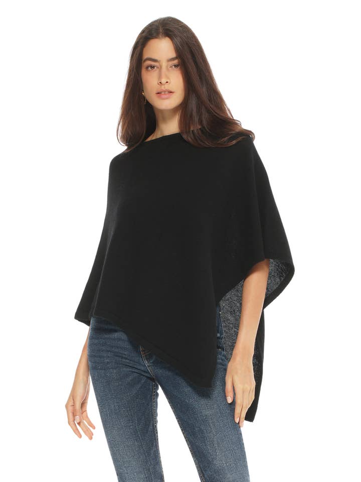 Women's Pure Cashmere Capelet Poncho Black for wholesale on Faire