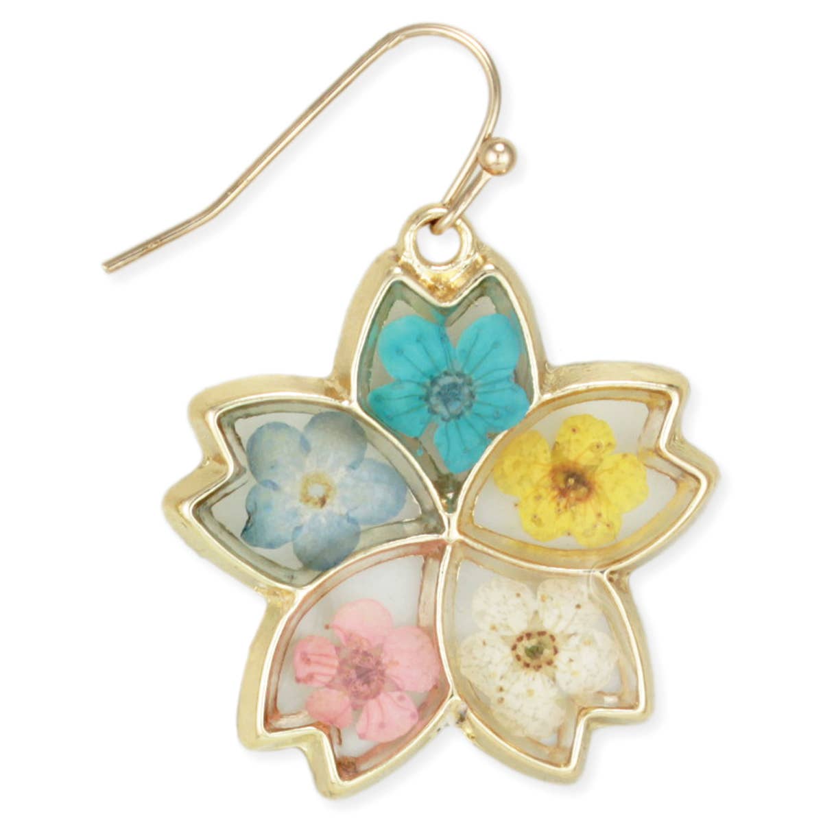 ZAD - Wholesale Dangle Earrings - Multi Dried Flower Petals Gold Earrings2